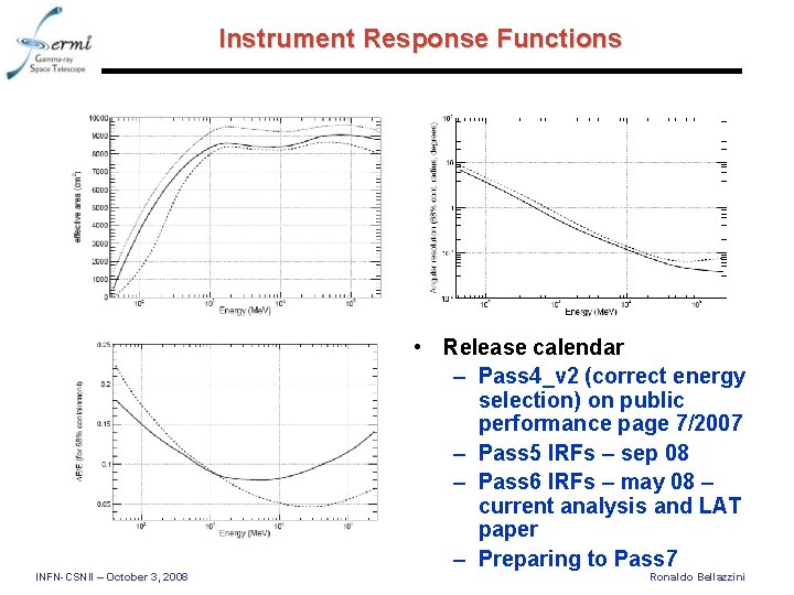 Instrument Response Functions • Release calendar – Pass 4_v 2 (correct energy selection) on