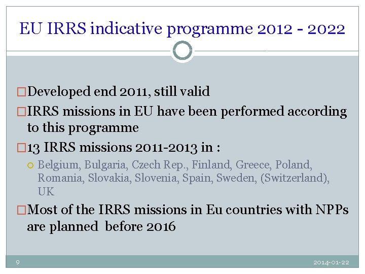 Irrd Directive IRRS coordination in EU countries WG 1 PROCESS