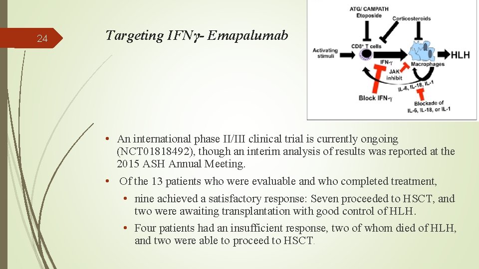 24 Targeting IFNγ- Emapalumab • An international phase II/III clinical trial is currently ongoing