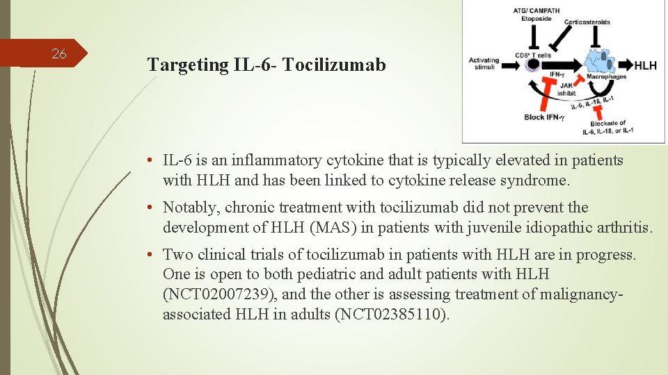 26 Targeting IL-6 - Tocilizumab • IL-6 is an inflammatory cytokine that is typically