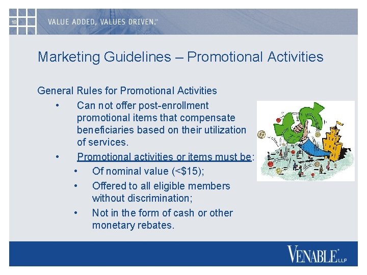 18 Marketing Guidelines – Promotional Activities General Rules for Promotional Activities • Can not