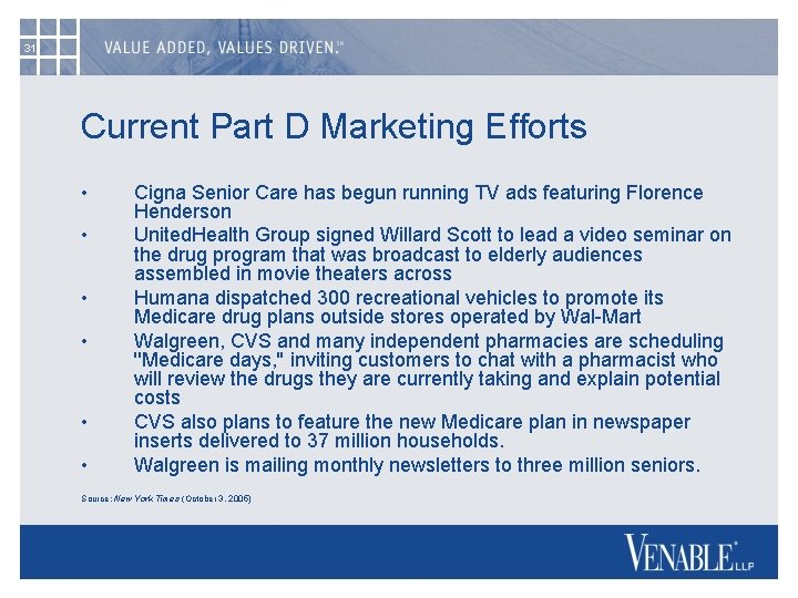 31 Current Part D Marketing Efforts • • • Cigna Senior Care has begun