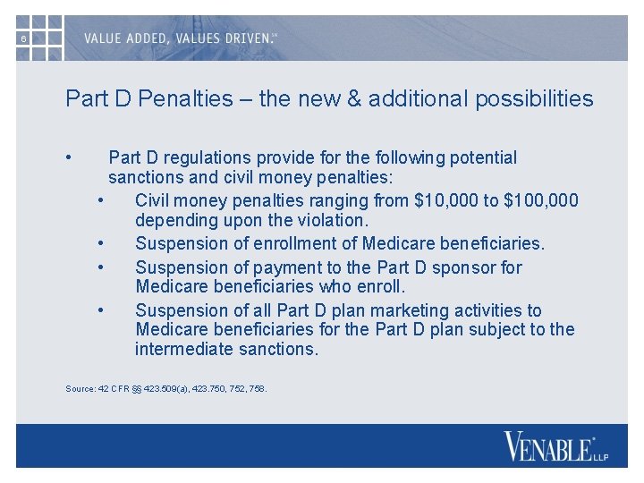 6 Part D Penalties – the new & additional possibilities • Part D regulations