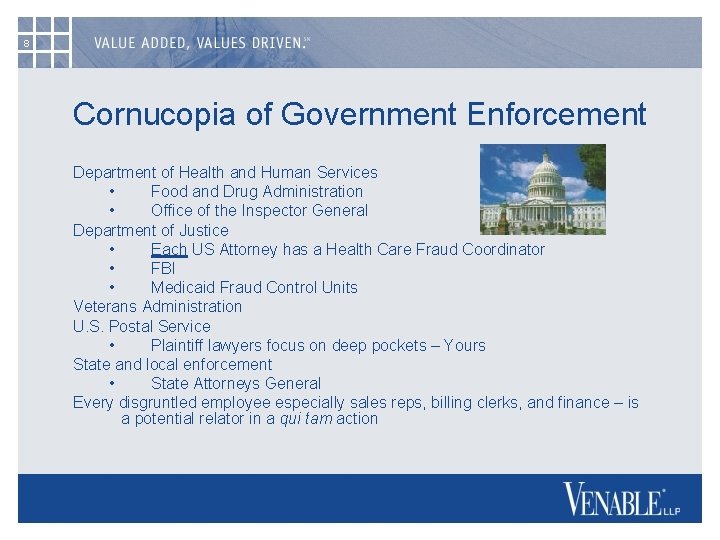 8 Cornucopia of Government Enforcement Department of Health and Human Services • Food and
