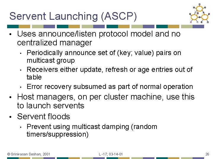 Servent Launching (ASCP) • Uses announce/listen protocol model and no centralized manager • •