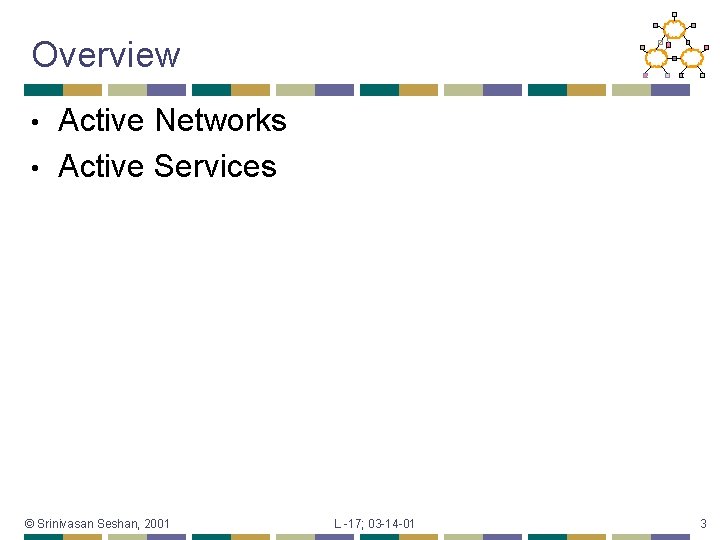 Overview Active Networks • Active Services • © Srinivasan Seshan, 2001 L -17; 03