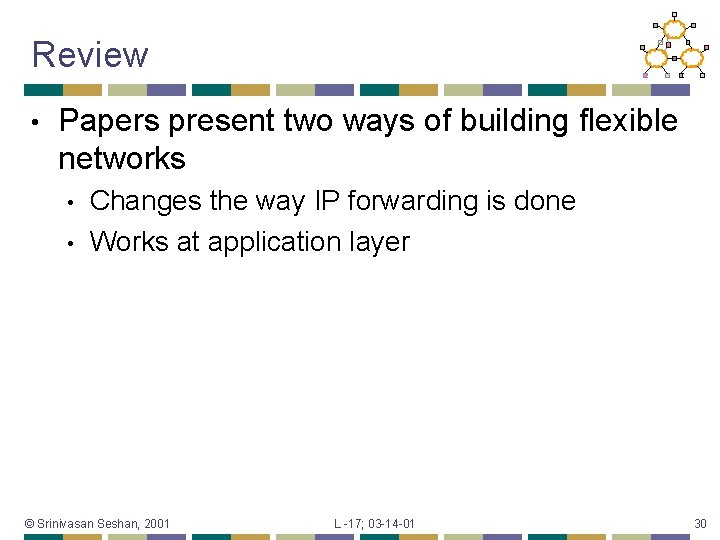 Review • Papers present two ways of building flexible networks • • Changes the