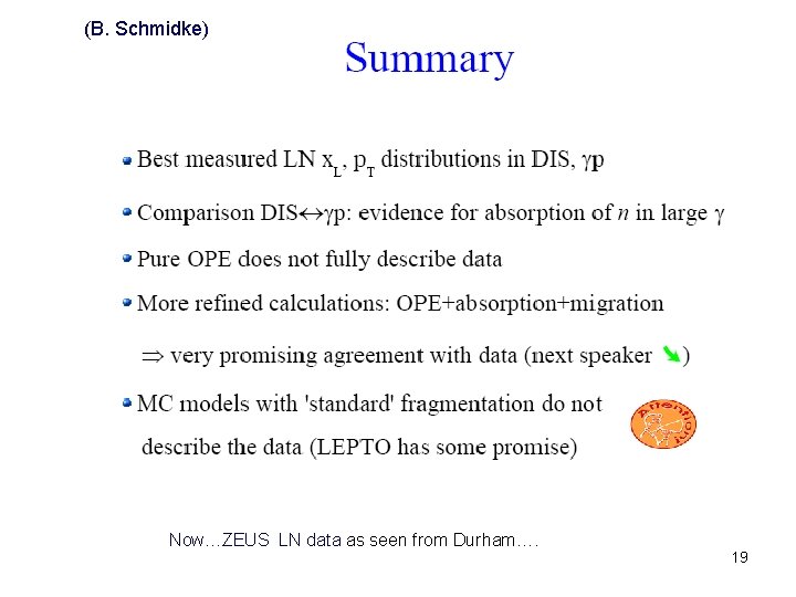 (B. Schmidke) Now…ZEUS LN data as seen from Durham…. 19 