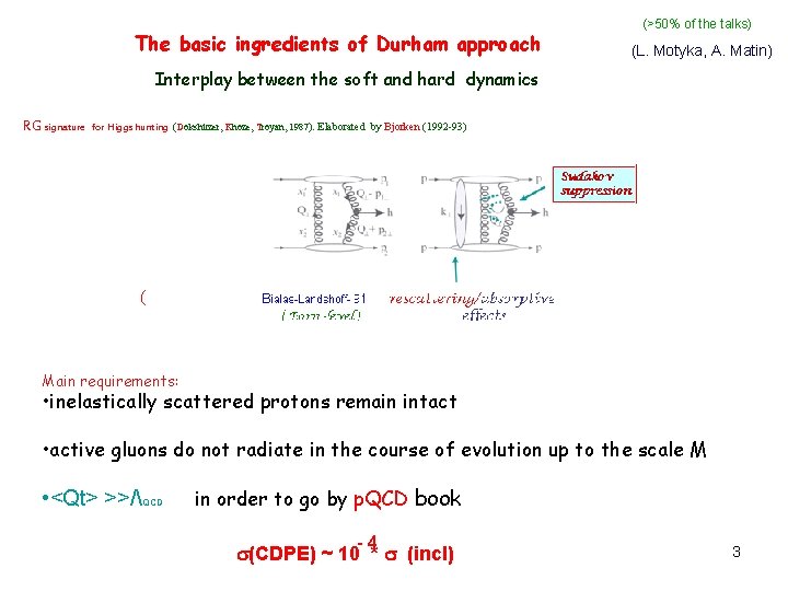 The basic ingredients of Durham approach (>50% of the talks) (L. Motyka, A. Matin)