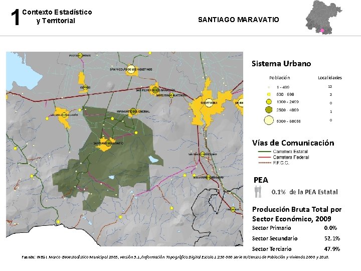 1 Contexto Estadístico y Territorial SANTIAGO MARAVATIO Sistema Urbano Población Localidades 12 2 0