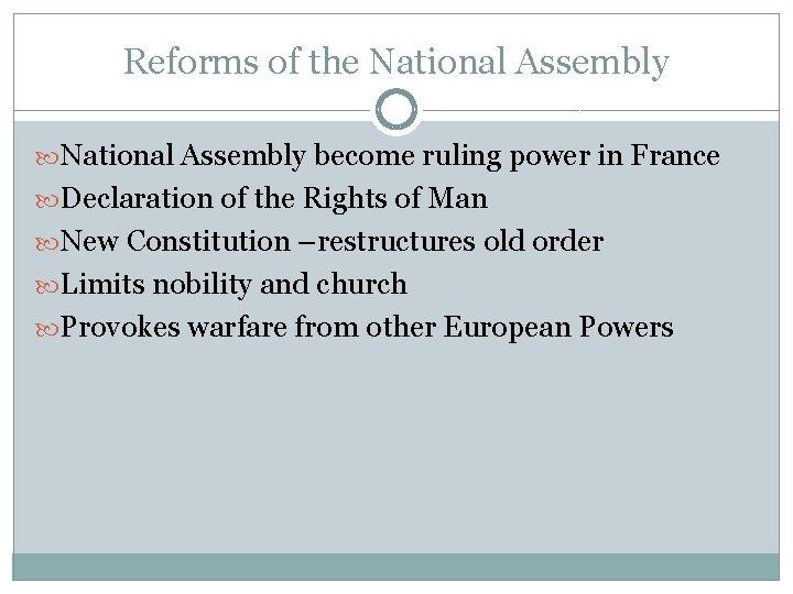Reforms of the National Assembly become ruling power in France Declaration of the Rights