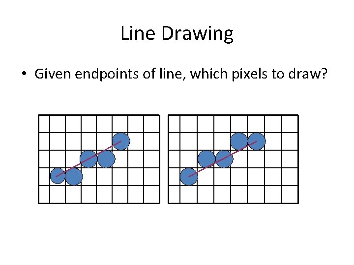 Line Drawing • Given endpoints of line, which pixels to draw? 