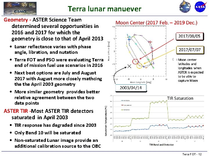 Terra lunar manuever Geometry - ASTER Science Team determined several opportunities in 2016 and