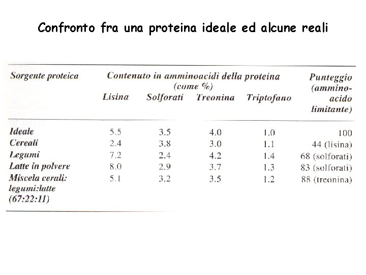 Confronto fra una proteina ideale ed alcune reali 