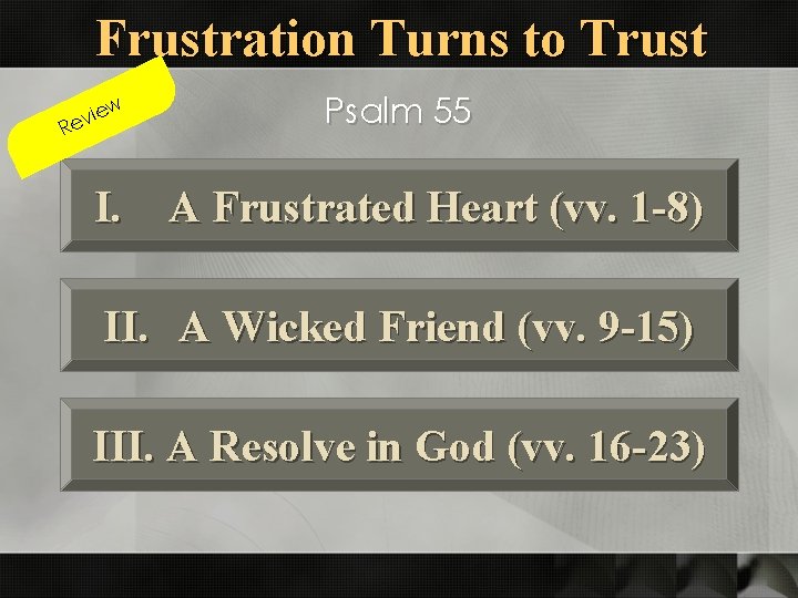 Frustration Turns to Trust w R ie ev Psalm 55 I. A Frustrated Heart