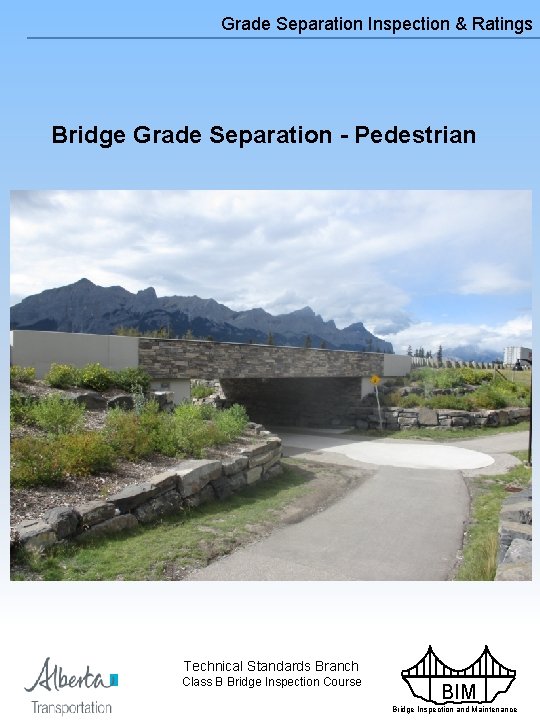 Grade Separation Inspection & Ratings Bridge Grade Separation - Pedestrian Technical Standards Branch Class