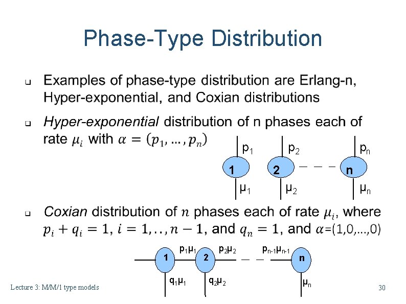 Phase-Type Distribution 1 2 μ 1 1 Lecture 3: M/M/1 type models p 1 Phase-Type Distribution 1 2 μ 1 1 Lecture 3: M/M/1 type models p 1