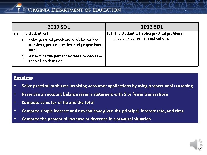 2009 SOL 8. 3 The student will a) solve practical problems involving rational numbers,