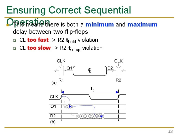 Ensuring Correct Sequential Operation n This means there is both a minimum and maximum