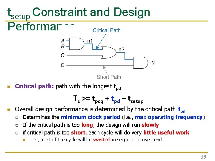 tsetup Constraint and Design Performance n Critical path: path with the longest tpd Tc