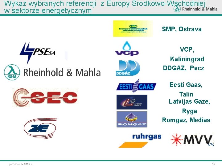 Wykaz wybranych referencji z Europy Środkowo-Wschodniej w sektorze energetycznym SMP, Ostrava VCP, Kaliningrad DDGAZ,