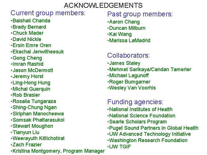 ACKNOWLEDGEMENTS Current group members: Past group members: • Baishali Chanda • Brady Bernard •