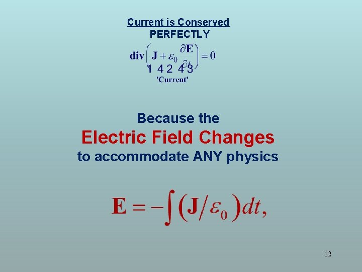 Current is Conserved PERFECTLY Because the Electric Field Changes to accommodate ANY physics 12