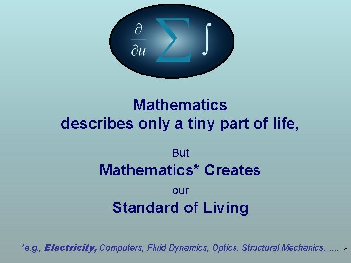 Mathematics describes only a tiny part of life, But Mathematics* Creates our Standard of