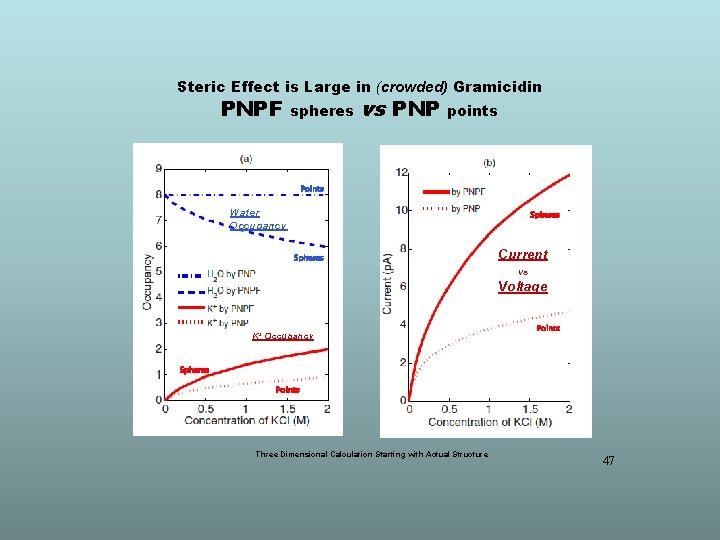 Steric Effect is Large in (crowded) Gramicidin PNPF spheres vs PNP points Points Water