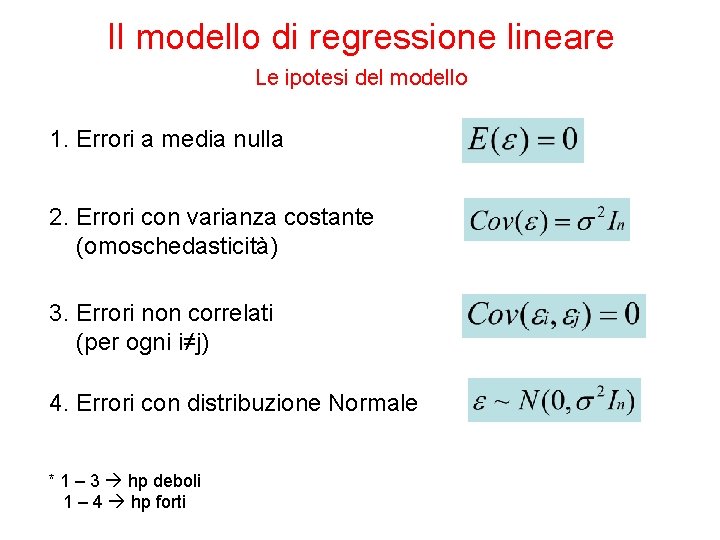 Il modello di regressione lineare Le ipotesi del modello 1. Errori a media nulla