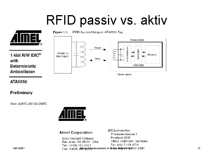 RFID passiv vs. aktiv 10/21/2021 Hönig: Diagnosesysteme in Service Engineering 2 13 