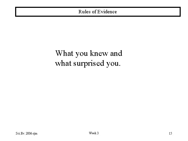 Rules of Evidence What you knew and what surprised you. Sci. Ev. 2006 -rjm