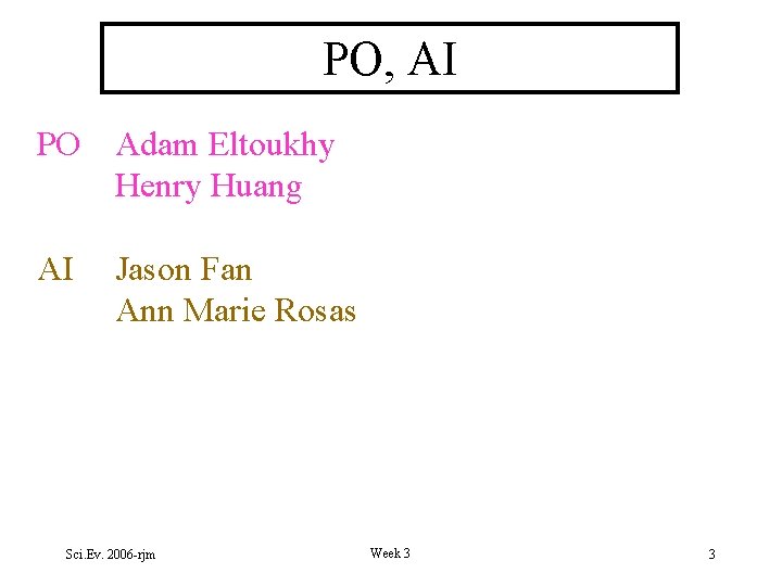 PO, AI PO Adam Eltoukhy Henry Huang AI Jason Fan Ann Marie Rosas Sci.