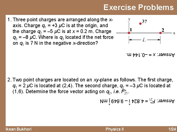 Exercise Problems 1. Three point charges are arranged along the xaxis. Charge q 1