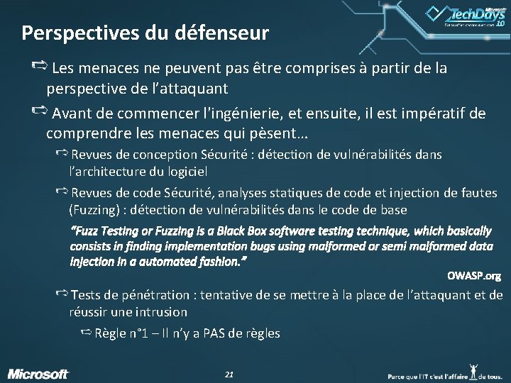 Perspectives du défenseur Les menaces ne peuvent pas être comprises à partir de la