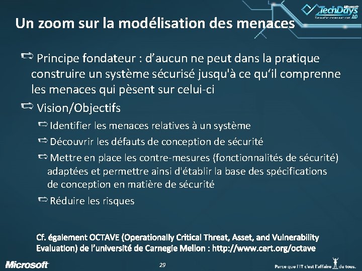 Un zoom sur la modélisation des menaces Principe fondateur : d’aucun ne peut dans