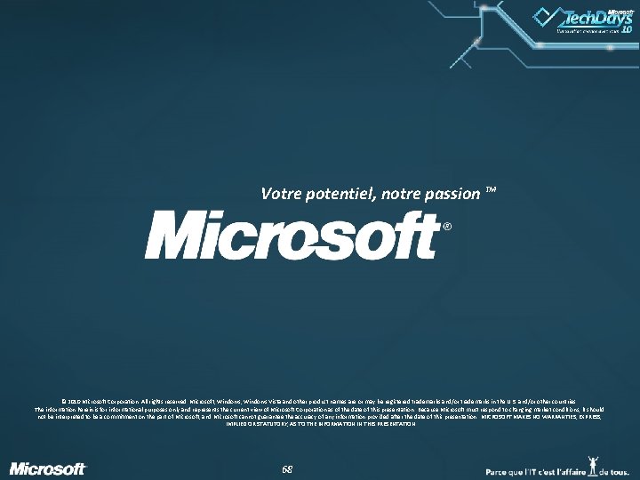 Votre potentiel, notre passion TM © 2010 Microsoft Corporation. All rights reserved. Microsoft, Windows