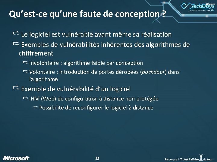 Qu’est-ce qu’une faute de conception ? Le logiciel est vulnérable avant même sa réalisation