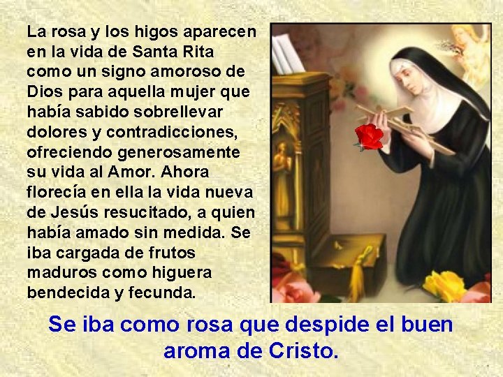 La rosa y los higos aparecen en la vida de Santa Rita como un