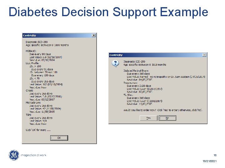 Diabetes Decision Support Example 10 10/21/2021 