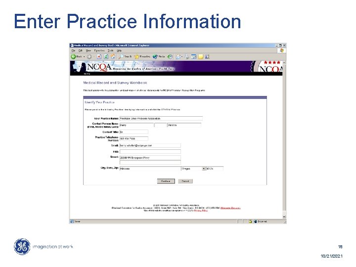 Enter Practice Information 18 10/21/2021 
