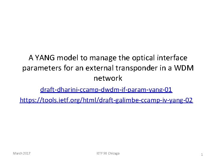A YANG model to manage the optical interface parameters for an external transponder in