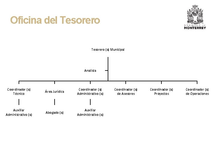 Oficina del Tesorero (a) Municipal Analista Coordinador (a) Técnico Área Jurídica Coordinador (a) Administrativo