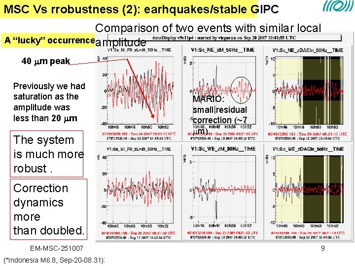 MSC Vs rrobustness (2): earhquakes/stable GIPC Comparison of two events with similar local A