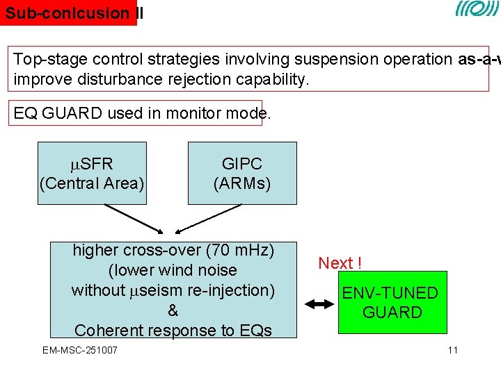 Sub-conlcusion II Top-stage control strategies involving suspension operation as-a-w improve disturbance rejection capability. EQ