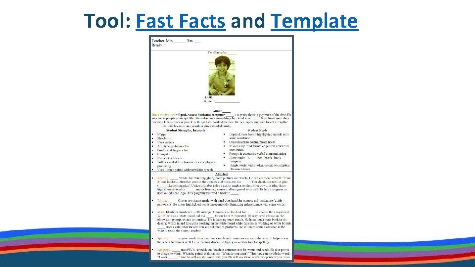 Tool: Fast Facts and Template 