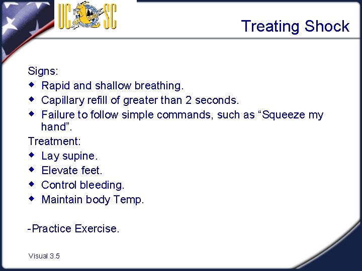 Treating Shock Signs: w Rapid and shallow breathing. w Capillary refill of greater than
