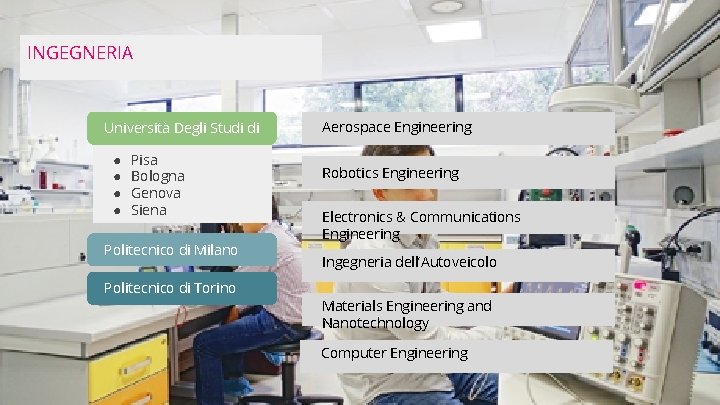 INGEGNERIA Università Degli Studi di ● ● Pisa Bologna Genova Siena Politecnico di Milano