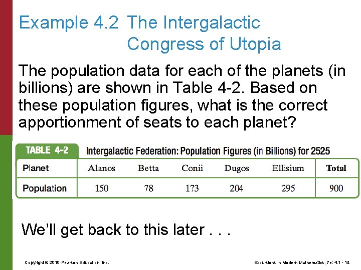 Example 4. 2 The Intergalactic Congress of Utopia The population data for each of