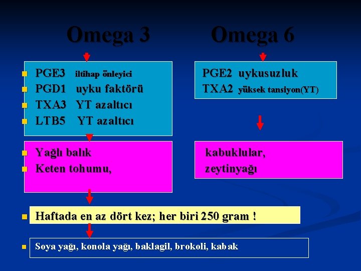 Omega 3 n n PGE 3 PGD 1 TXA 3 LTB 5 iltihap önleyici